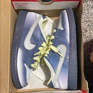 Nike Blue and White Sneakers with Yellow Laces